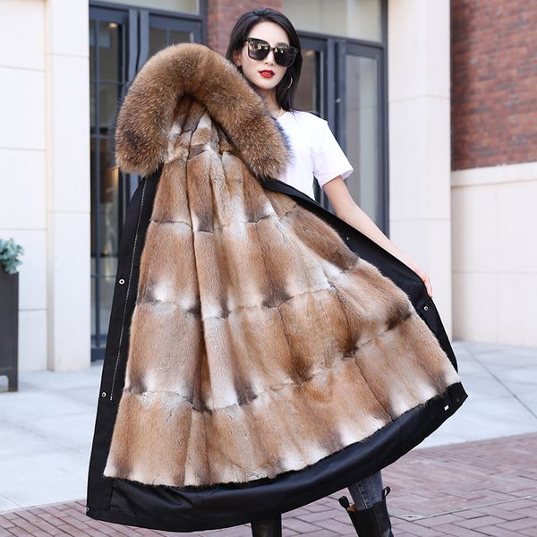 

real furs coat super big raccoon fur collar hood women parka 100% natural mink thick warm detachable winter jacket detachable xx, Black