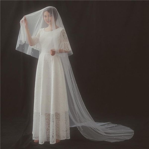 

bridal veils veil cathedral scatter pearl tulle wedding dress, Black