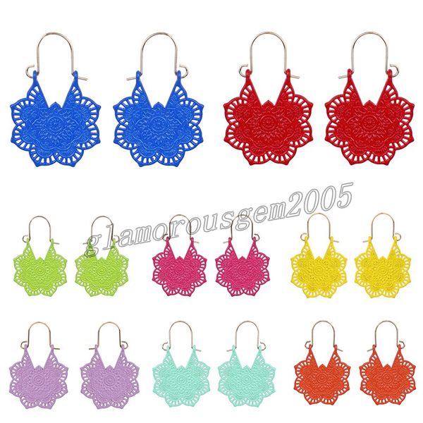

bohemian ethnic colorful hollow plum drop dangle earrings for women retro carved sweet girls earrings christmas jewelry gift, Silver