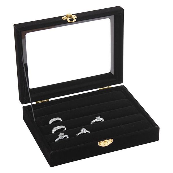 

high-grade velvet jewelry boxes glass ewelry display storage box case tray holder earring household & bins
