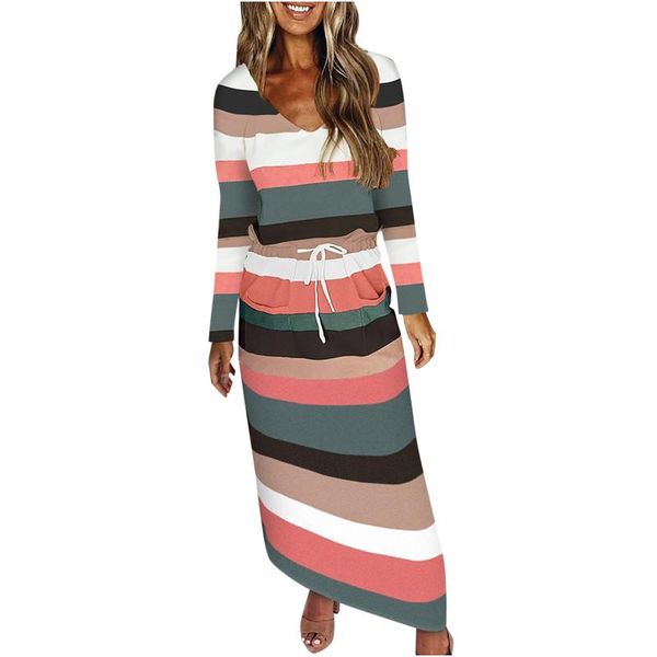 

casual dresses women's 2021 v-neck loose striped print long sleeve fashion pocket lady autumn dress vestidos mujer q4, Black;gray