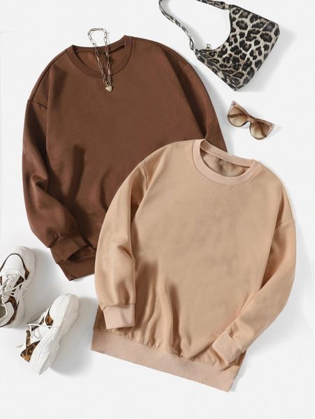 

2pcs drop shoulder pullover u47u#, White;black