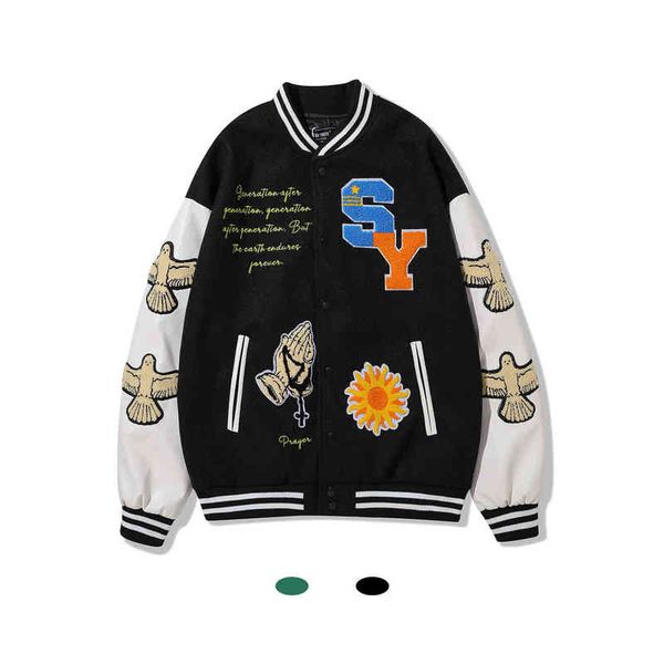 

american street autumn and winter jacket women's european fashion br retro baseball suit loose couple coat, Black;brown