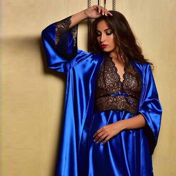 

2pcs satin lace women sleepwear babydoll lingerie nightdress pajamas set pyjamas, Black;red