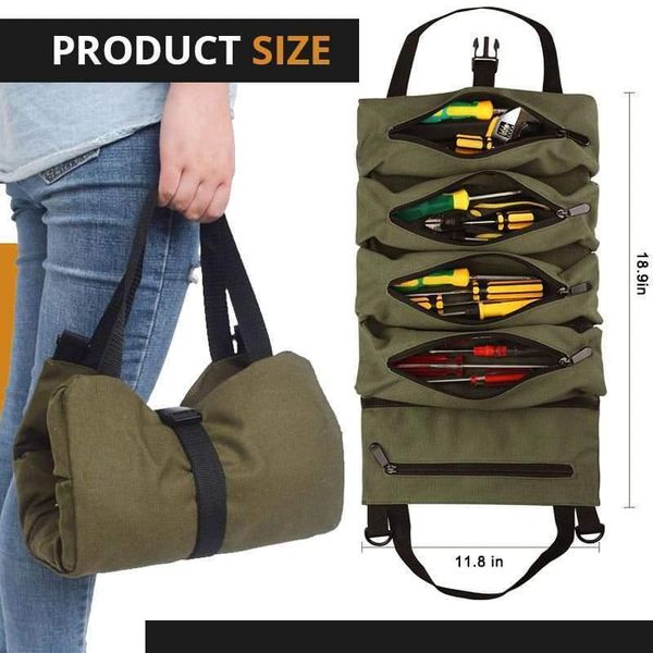 

roll up tool bag multi-purpose wrench pouch hanging zipper carrier tote organizers