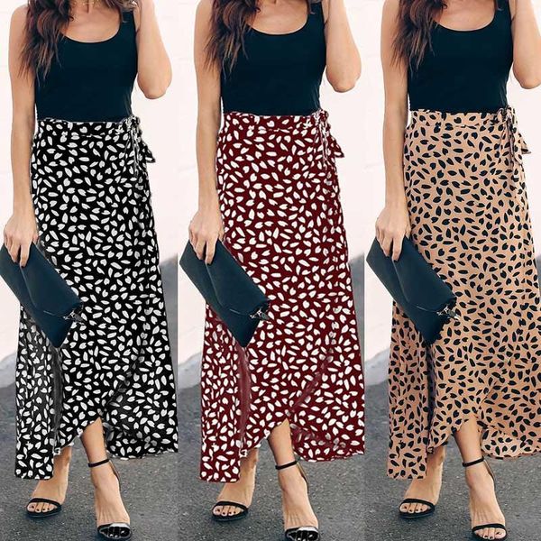 

skirts women's leopard print wrap over aysmmetric skirt high waist long maxi fashion, Black