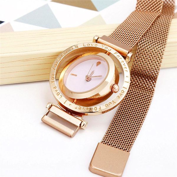 

wristwatches 2021 fashion women's watch women watches rose gold mesh female quartz lucky ladies magnet clock luxury, Slivery;brown