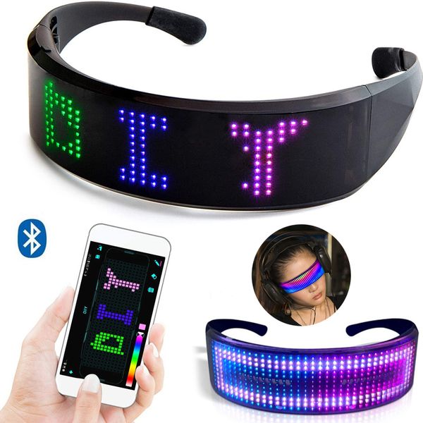 Partido Presente Bluetooth LED Óculos APP Controle Eletrônico Visor Light Up Glasses Prop Charge USB Multi-lingual Quick Flash para Halloween / Aniversário / Festas