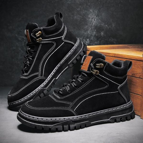 

new men leather shoes fashion lace-up casual shoes street trend sneakers martin boots, Black