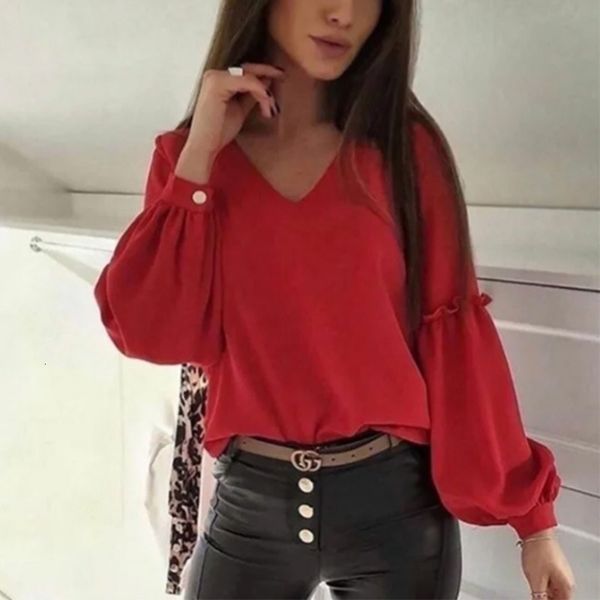 

women's knits & tees women blouse v neck long lantern sleeves solid color spring autumn casual office working female fashion body, White