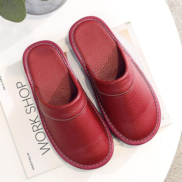 

wine red slippers for women large size 11 12 fashion leather home shoes female 2021, Black
