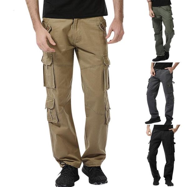 

men's pants mens joggers side-pockets camouflage man pant casual pure color outdoors pocket beach work trouser cargo 28-40, Black