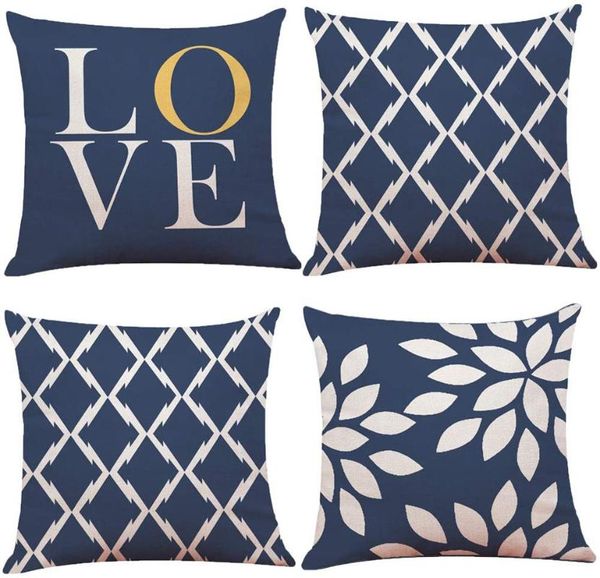 

cushion/decorative pillow home soft linen pillowcase square love blue white geometric decoration sofa bed chair cushion cover