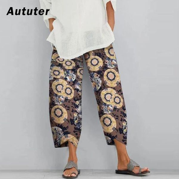 

women's print trousers 2021 vintage harem pants casual floral long pantalon palazzo female elastic waist turnip oversized#a3 & capris, Black;white