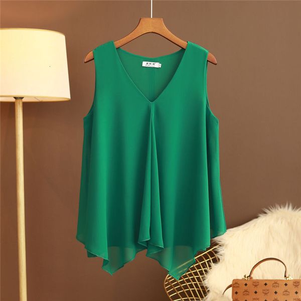 

t shirts summer korea fashion women sleeveless v-neck double-deck chiffon shirts loose casual blouses femme plus size s760 tvx2, White