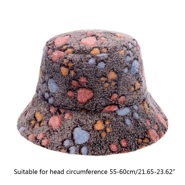 

wide brim hats cute print fisherman hat faux fur wool plush warm for home trend fluffy bucket casual r7rf, Blue;gray