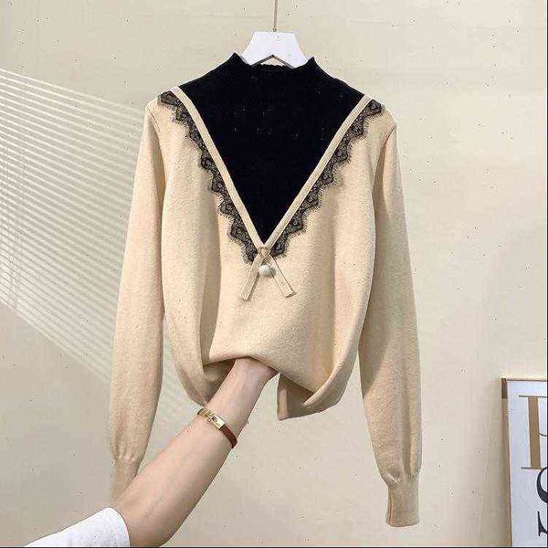 

women womens sweaters sweater patchwork lace autumn long sleeve pull femme pullover drop high quality, White;black
