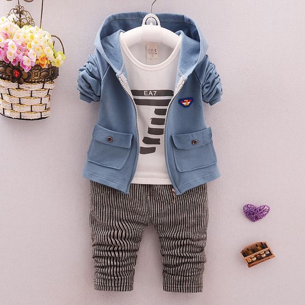 

3pc kids baby boys clothes clothing sets infant boy coat + t-shirt + pants outfits suits child cotton sports tracksuits, White