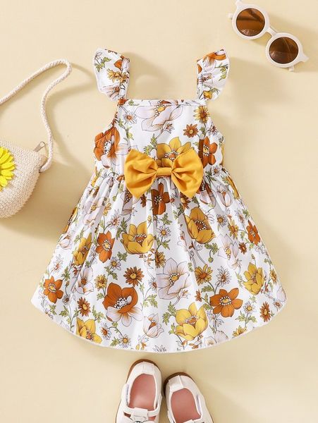 

baby floral bow front cami dress she, Red;yellow