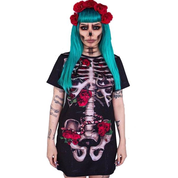 

halloween costume skeleton ghost bride cospaly performance dress print, White