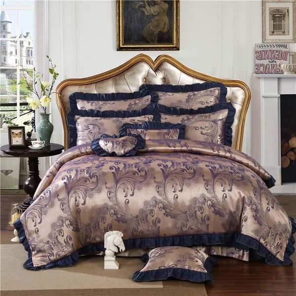 

bedding sets 2021 korean style lace luxury embroidery tencel satin silk jacquard bedsheet  king size cover 4pcs duvet