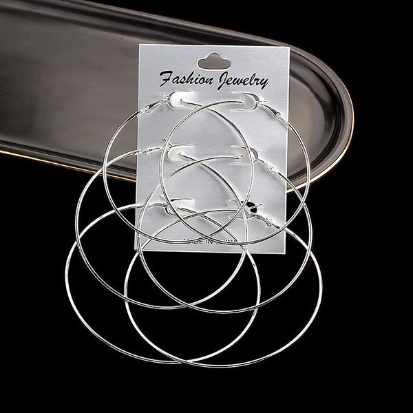 

misscycy wholesale 3pair /set oversize big circle hoop earring set women simple punk style round earrings party jewelry gift & huggie, Golden;silver