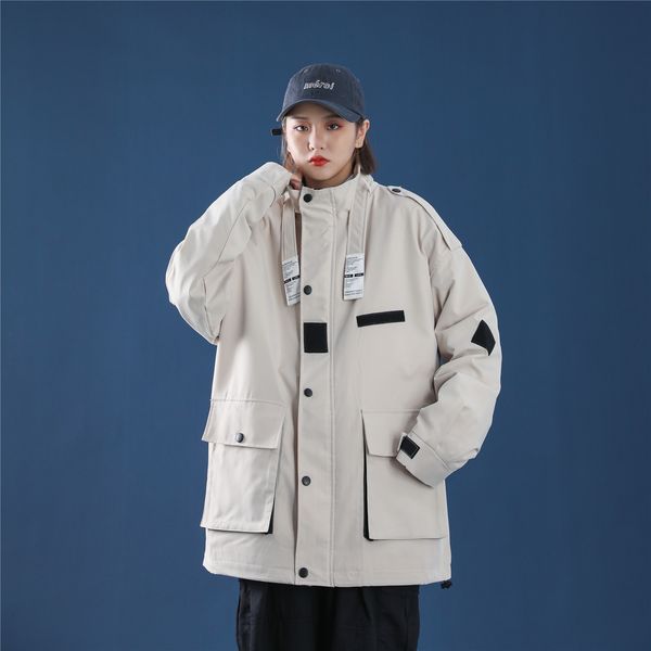 

women's down & parkas 2021 new autumn coats patchwork oversize zipper jackets windbreaker and sportswear clothes ta1e, Black