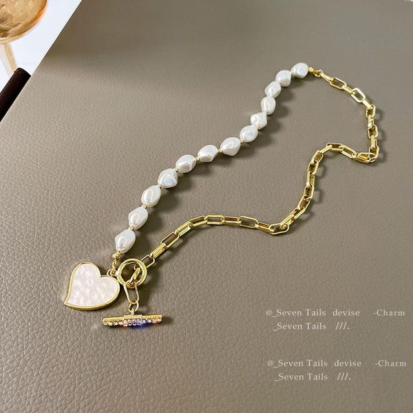 

earrings & necklace vintage baroque pearl choker metal heart angel pendant clavicle chain short for women buck cool punk jewelry, Silver