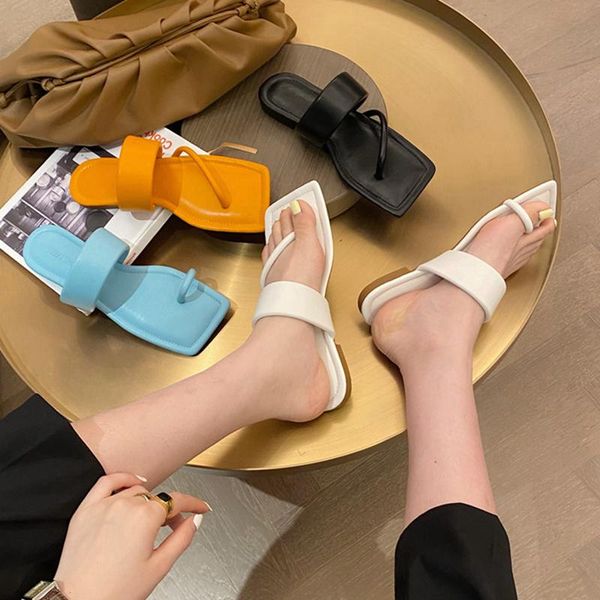 

fashion square toe women slipper summer flat heel outdoor beach slides shoes ladies casual slip on open flip flop size 40 slippers, Black