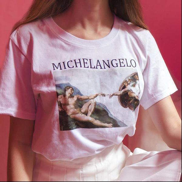 

women womens t shirt fashion oil painting print female loose plus size casual harajuku woman shirts, White