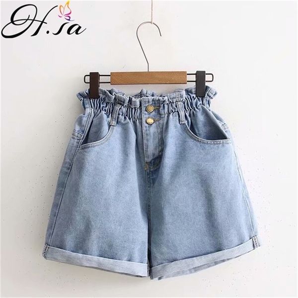

summer women high waist button wide leg jeans shorts casual female loose fit blue denim white jean ropa 210430, White;black