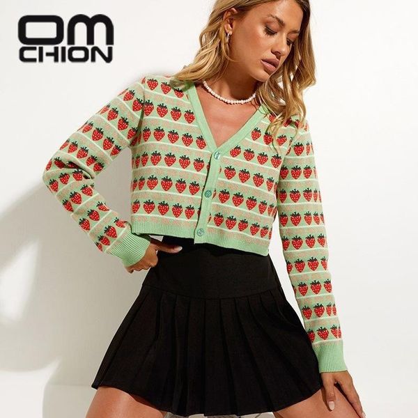 

women's knits & tees omchion femme 2021 strawberry jacquard long sleeve short sweater coat women casual loose chic cardigan female knit, White
