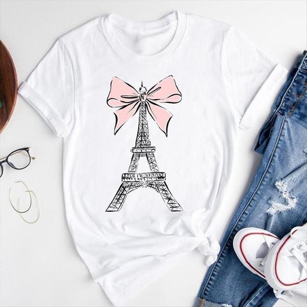 

graphic cartoon bow love women t shirt travel holiday short sleeve summer fashion print female clothes tees, White