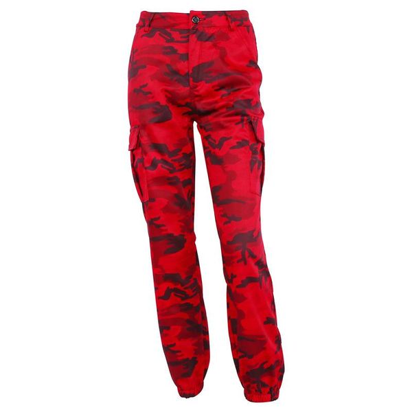 

women's pants & capris 2021 women high waist camouflage fashion pantaloon trouser ankle-length sweatpants cotton street wear red camo, Black;white
