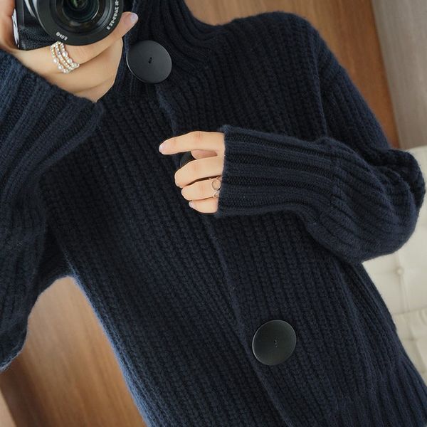 

women's jackets female knitted cardigan, woman's coat with a round collar, casual long-sleeve sweater, autumn and winter 4zsy, Black;brown