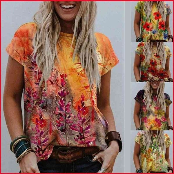 

summer short sleeve o-neck harajuku tshirt women casual floral print streetwear tees fashion oversized female loose t shirt 210324, White