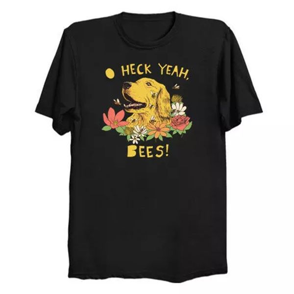 

yeah bees happy love dog animal optimist relax flower peace funny black t-shirt, White;black