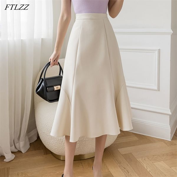 

high waist women solid medium loose a-line skirt spring summer female streetwear casual asymmetrical black skirts 210430