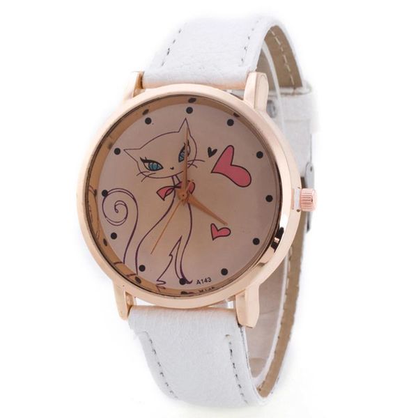 

wristwatches gift casual round travel wrist cat pattern daily fashion quartz pu leather women watch, Slivery;brown