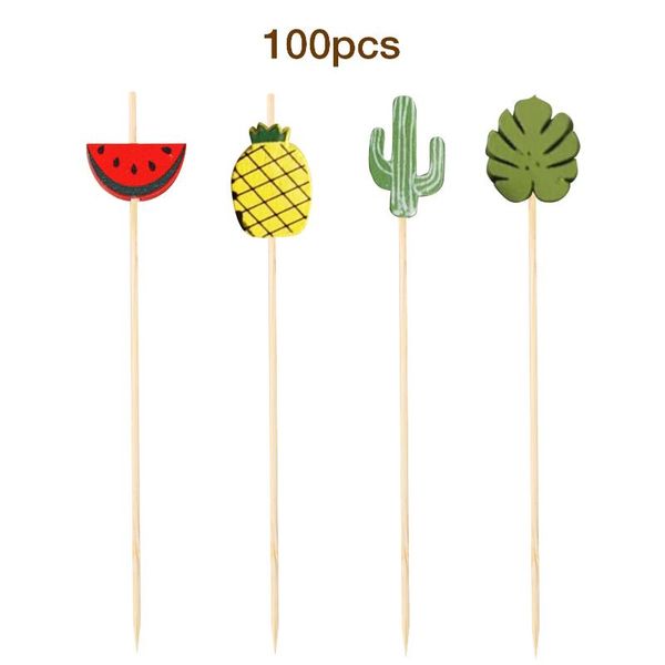 

forks 100pcs disposable bamboo skewers set fruit sticks grill watermelon pineapple cactus leaves fork party accepted