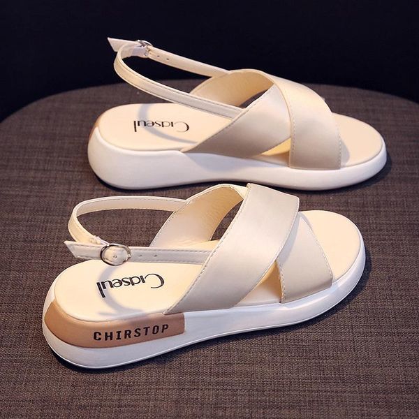 

sandals 2021 ladies summer beach fashion flat shoes non-slip buckle black and white