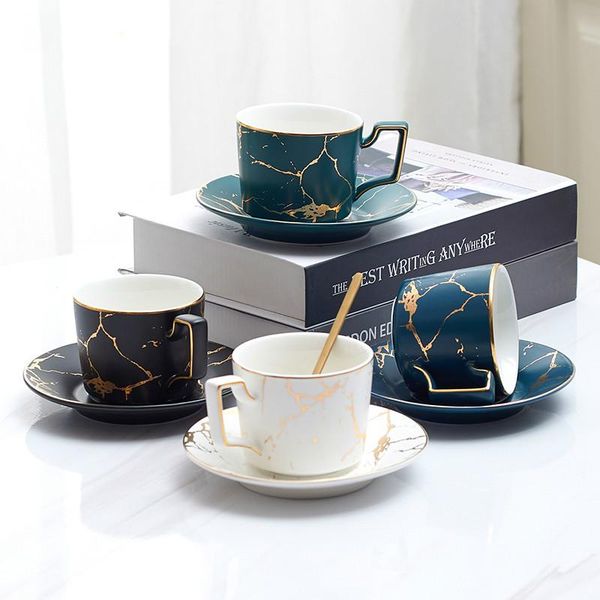 

marble ceramic coffee cup saucer spoon set 200ml nordic tea maporcelain advanced teacup cafe espresso cups & saucers