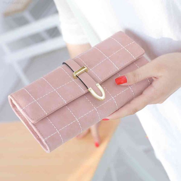 

wallet frosted pu leather car line lattice women's long multi card position draw buckle zero function, Red;black