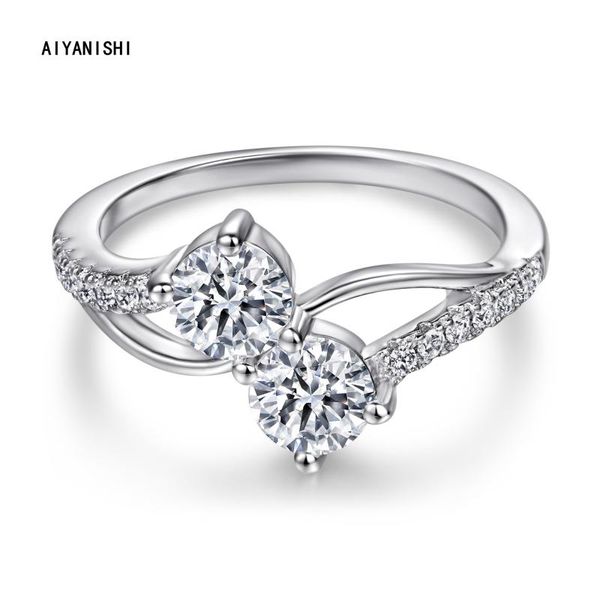 

cluster rings aiyanishi 925 sterling silver ring for women bridal engagement wedding two stones anniversary promise jewelry, Golden;silver
