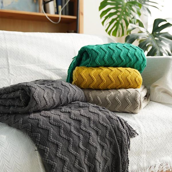 

nordic knitted thread throw blanket for bedroom bed sofa cover striped airplane travel nap tv blankets yellow soft manta