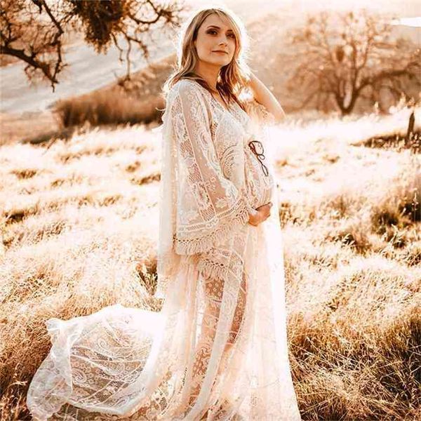 

boho maternity dress for pography bohemian long sides slit train pregnancy po shoot 210922, White
