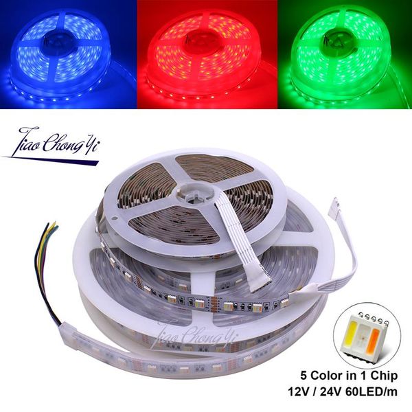 

strips rgbcct led strip 12v / 24v 5 color in 1 chips rgb+ww+cw 60 leds/m 5m/lot rgbw light 5m/lot.