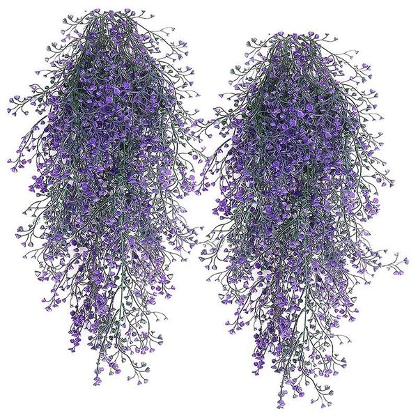 

decorative flowers & wreaths hanging plants artificial vines fake ivy plastic greenery for wall home room pack of 2(purple)