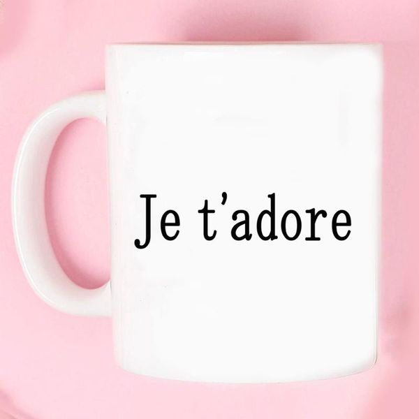 

je t'adore la chope i love you mug 11oz white ceramic porcelain coffee tea cup lover wife husband gift mugs