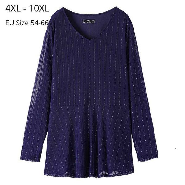 

women's polos polo plus size 10xl 8xl 6xl 4xl women long sleeve spring t shirt femme v neck striped mesh slim tshirts for  tst2, White